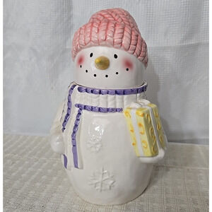 International Twilight Snowman with Gift Scarf Cookie Candy Treat Jar Christmas
